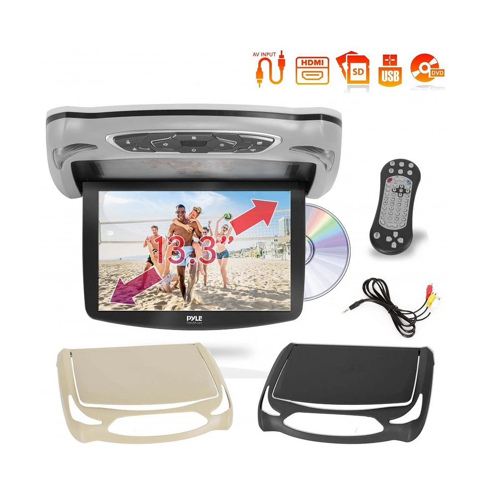 Pyle 13.3'' Car Overhead Monitor with Cd/Dvd Player, Usb, Sd, Fm Transmitter