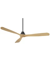 Casa Vieja 66" Delta Xl Modern Country Indoor Outdoor Ceiling Fan 3 Blade Remote Control Matte Black Finish Wood Blades Bedroom Patio Living Room Kitc