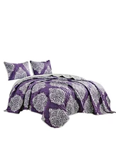 MarCielo 3 Piece Damask Printed Quilt Set Lightweight Bedspread Set Queen