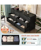 Wlive Wide Fabric Dresser 6 Drawer Tv Stand for 68" Dressers Bedroom Furniture Large Storage Tower Unit with Bins Bedroo
