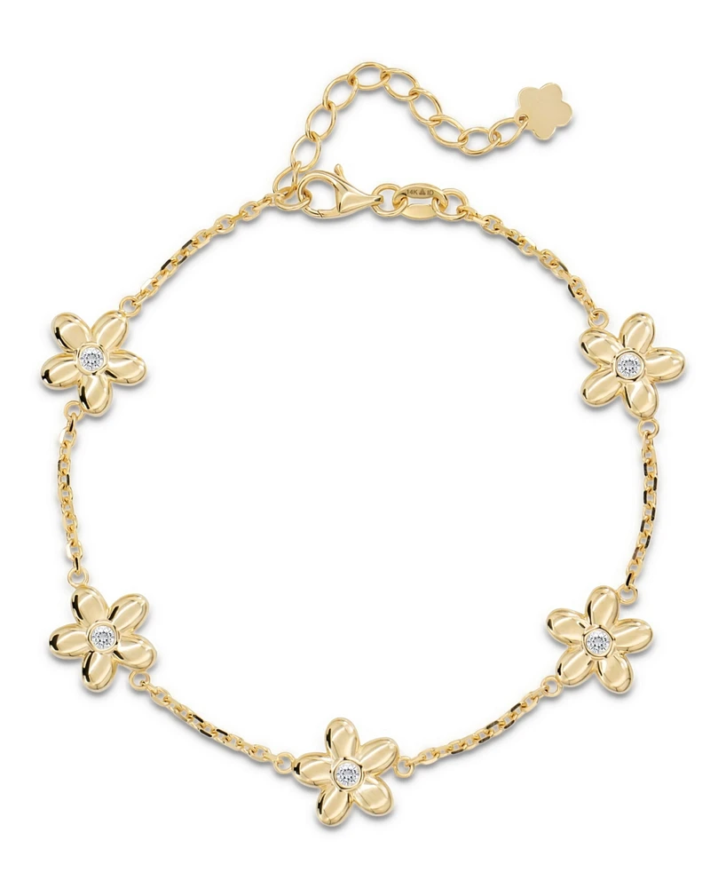 Devata Flower Chain Bracelet in 14K Gold with Cubic Zirconia, 6.5 in adj to 7.5 in, approx. 5.6 grams.