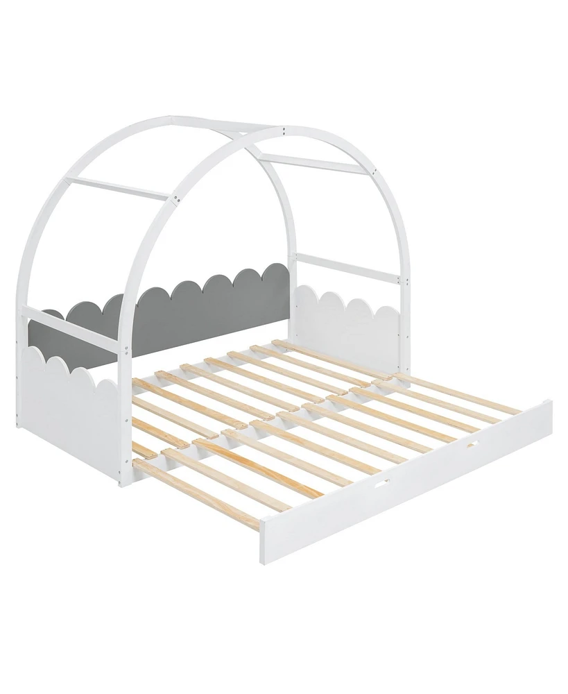 Boyel Living Twin size stretchable vaulted roof bed, children's bed pine wood frame