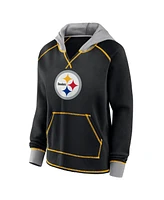 Logo Athletic Women's Black Pittsburgh Steelers Boom Fleece Pullover V-Neck Hoodie