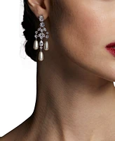 Eliot Danori Silver-Tone Cubic Zirconia & Imitation Pearl Chandelier Earrings, Exclusively at Macy's