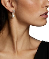 Eliot Danori Silver-Tone Cubic Zirconia & Imitation Pearl J-Hoop Earrings, Exclusively at Macy's