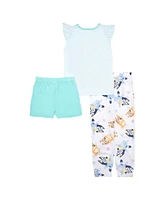 Bluey Big Girls Short Sleeve Frill Tank, Shorts and Jogger Bottoms, 3-Piece Pajama Set