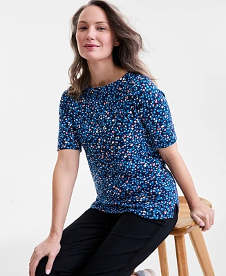 Style & Co Women's Printed Boat-Neck Elbow-Sleeve Top, Exclusively at Macy's