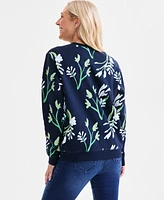 Style & Co Women's Printed Crewneck Fleece Sweatshirt, Exclusively at Macy's