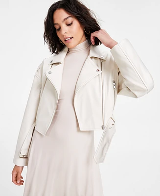 Bar Iii Women's Faux-Leather Long-Sleeve Moto Jacket, Exclusively at Macy's