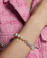 Eliot Danori Silver-Tone Cubic Zirconia & Imitation Pearl Flex Bracelet, Exclusively at Macy's