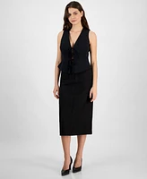 Bar Iii Women's Gold-Tone-Button Slit-Back Midi Skirt, Exclusively at Macy's