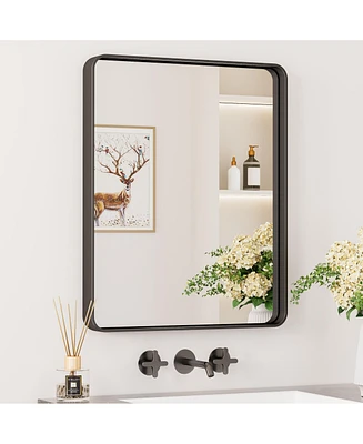 Keonjinn 16x20 Inch Brushed Gold Bathroom Vanity Mirror Tempered Glass Metal Framed