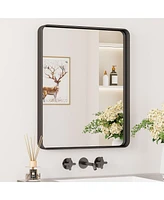 Keonjinn 16x20 Inch Brushed Gold Bathroom Vanity Mirror Tempered Glass Metal Framed