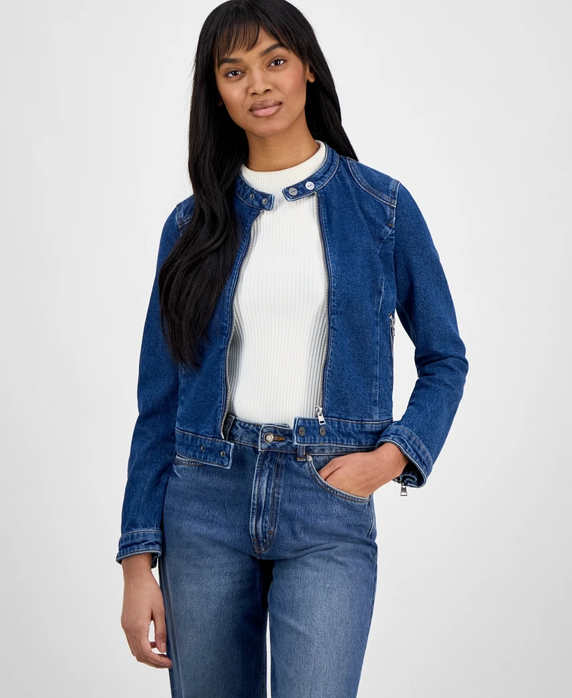 Hugo Women's Cropped Mandarin-Collar Denim Jacket
