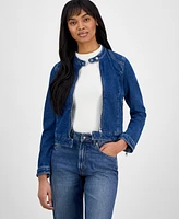 Hugo Women's Cropped Mandarin-Collar Denim Jacket