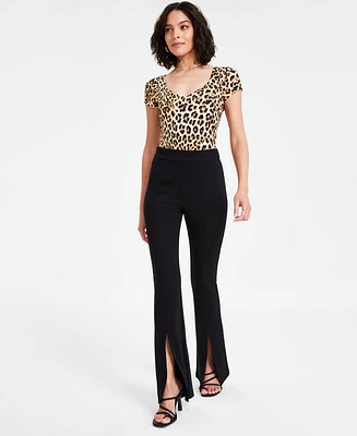 Bar Iii Women's High-Rise Slit-Flare-Leg Ponte Pants, Exclusively at Macy's