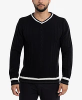 X-Ray Men's Cable Knit Tipped V-Neck Sweater