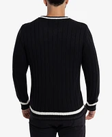 X-Ray Men's Cable Knit Tipped V-Neck Sweater