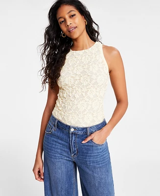 Bar Iii Women's Crewneck Sleeveless Lace Bodysuit, Exclusively at Macy's