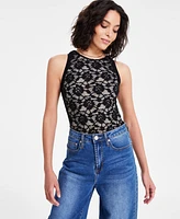 Bar Iii Women's Crewneck Sleeveless Lace Bodysuit, Exclusively at Macy's