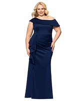 Xscape Plus Asymmetric Off-The-Shoulder Gown