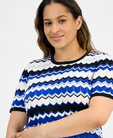 Plus Chevron-Knit Short-Sleeve Sweater