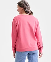 Style & Co Women's Embroidered Crewneck Fleece Sweatshirt, Exclusively at Macy's