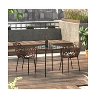 LeisureMod Devon Tree Design Glass Top Aluminum Base Indoor Outdoor Bistro Dining Table