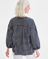 Style & Co Women's Striped 3/4-Sleeve Split-Neck Top, Exclusively at Macy's