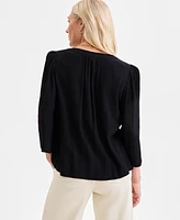 Style & Co Women's Split-Neck 3/4-Sleeve Top, Exclusively at Macy's