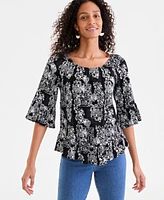 Style & Co Women's Printed On/Off Shoulder Top, Exclusively at Macy's