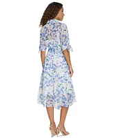 Calvin Klein Women's Floral-Print Button-Front Chiffon Dress