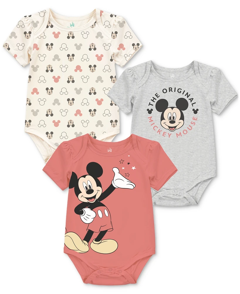 Disney Baby Mickey Mouse Short-Sleeve Bodysuits, 3 Pack