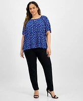 Ak Anne Klein Plus Size Keyhole-Cutout Flutter-Sleeve Top