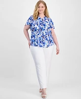 Ak Anne Klein Plus Printed Flutter-Sleeve Top