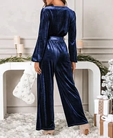 Cupshe Women's Velvet Long Sleeve Straight Leg Jumpsuit