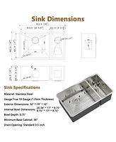 Casainc 32inch L x 19inch W Double Basin Undermount Kitchen Sink with Accessories