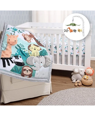 The Peanutshell Safari Adventures 4 Piece Baby Nursery Crib Bedding Set, Quilt, Crib Sheet, Crib Skirt, and Mobile