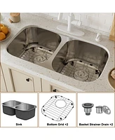 Casainc 32inch L x 18inch W Double Basin Undermount Kitchen Sink with Accessories