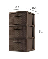 Sterilite 3 Drawer Decorative Plastic Weave Storage Tower, 4-Pack, Espresso