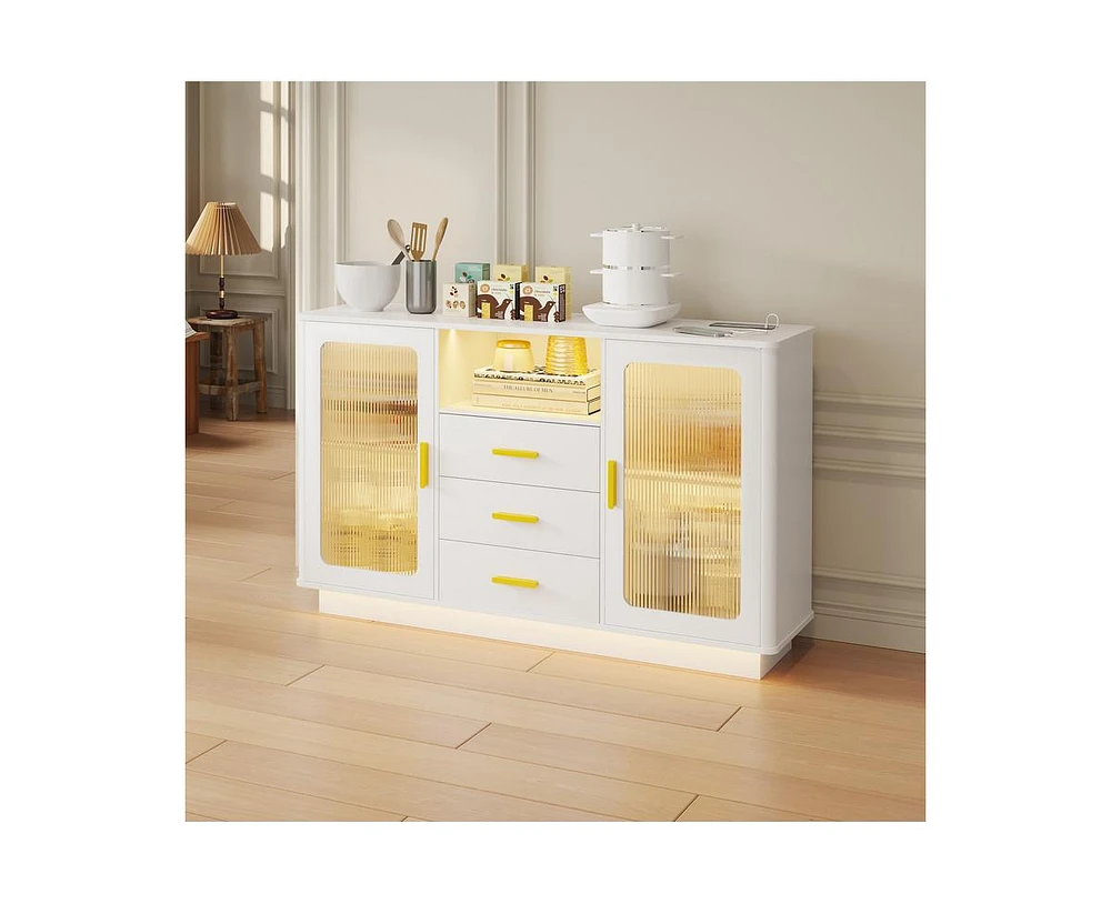 Vlsrka Wine Bar Storage Cabinet with Led Lights