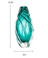 Dale Tiffany 12.75" Aqua Swirl Art Glass Vase