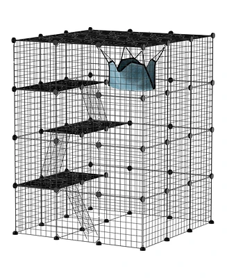 PawHut Diy Cat Cage Indoor with Hammock, for 1-3 Cats, 3 x 3 x 4,