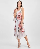 Robbie Bee Women's Floral Print Chiffon Midi Dress & Jacket Set