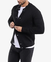 X-Ray Men's Button Up Stand Collar Ribbed Knit Cardigan Sweater