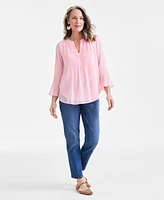Style & Co Women's Textured Pintuck Ruffle Sleeve Top, Regular Petite