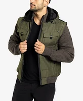 X-Ray Men's Canvas Flap Pocket Full Zip Sweater Jacket with Sherpa Hood