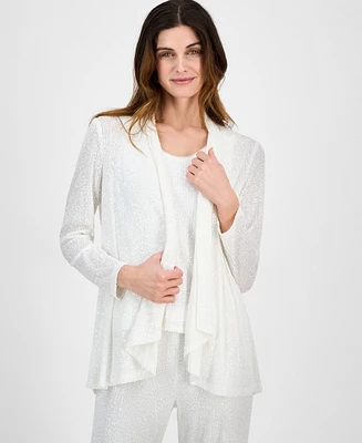 Anne Klein Women's Sequin High-Low Open-Front Cardigan