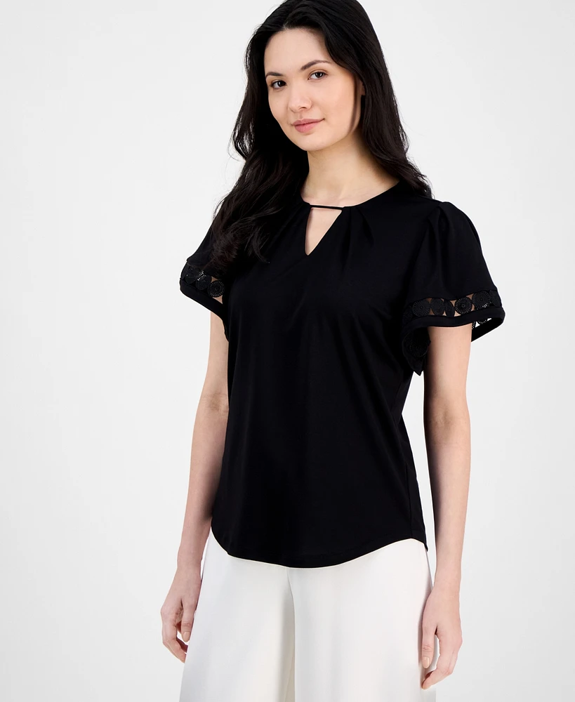 Anne Klein Women's Harmony Keyhole-Neck Flutter-Sleeve Top