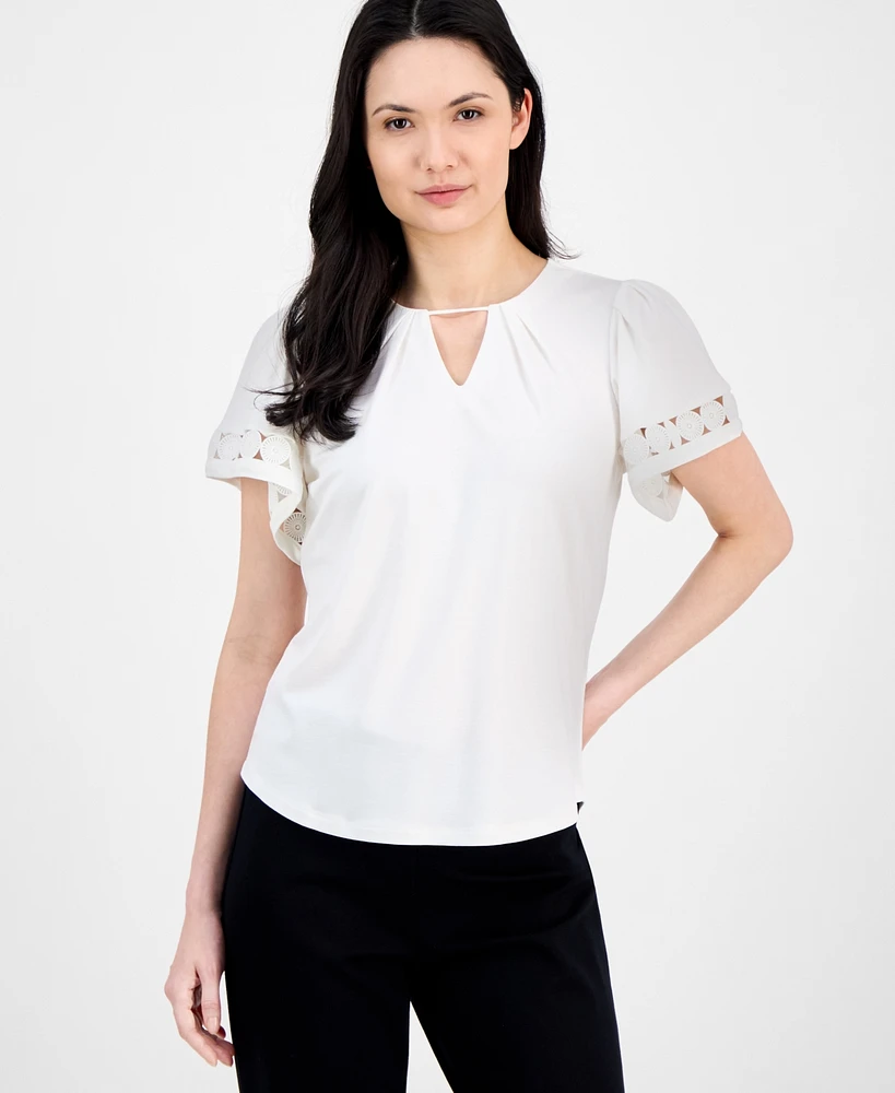 Anne Klein Women's Harmony Keyhole-Neck Flutter-Sleeve Top